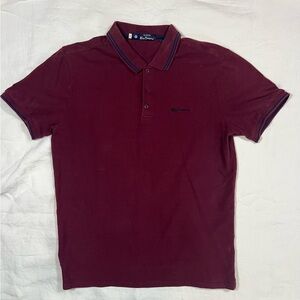 Ben Sherman Polo Shirt Burgundy Tipped Collar Mens Medium Mod Style